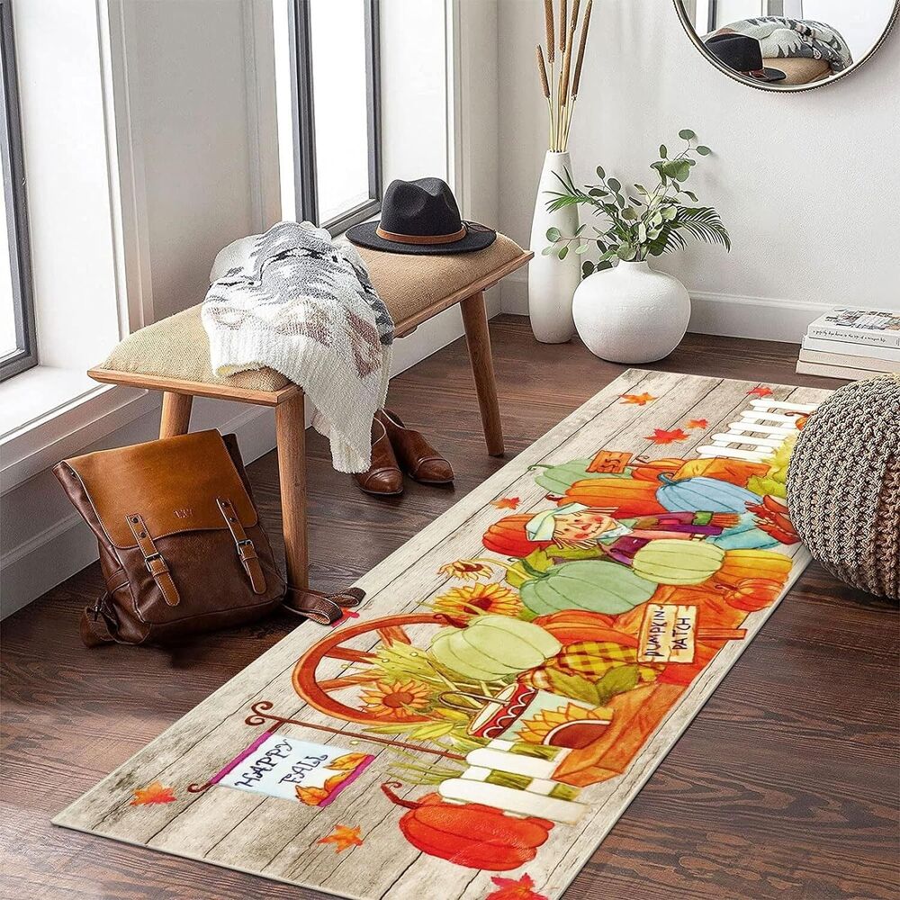 Harvest Pumpkin Fall Runner Rug Farmhouse Fall Decoration Floor Mat 2x6ft - Picture 3 of 8